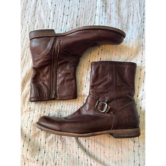 Men\'s Frye Phillip Zip Leather Boots Dark Brown Size 10.5 main image 3